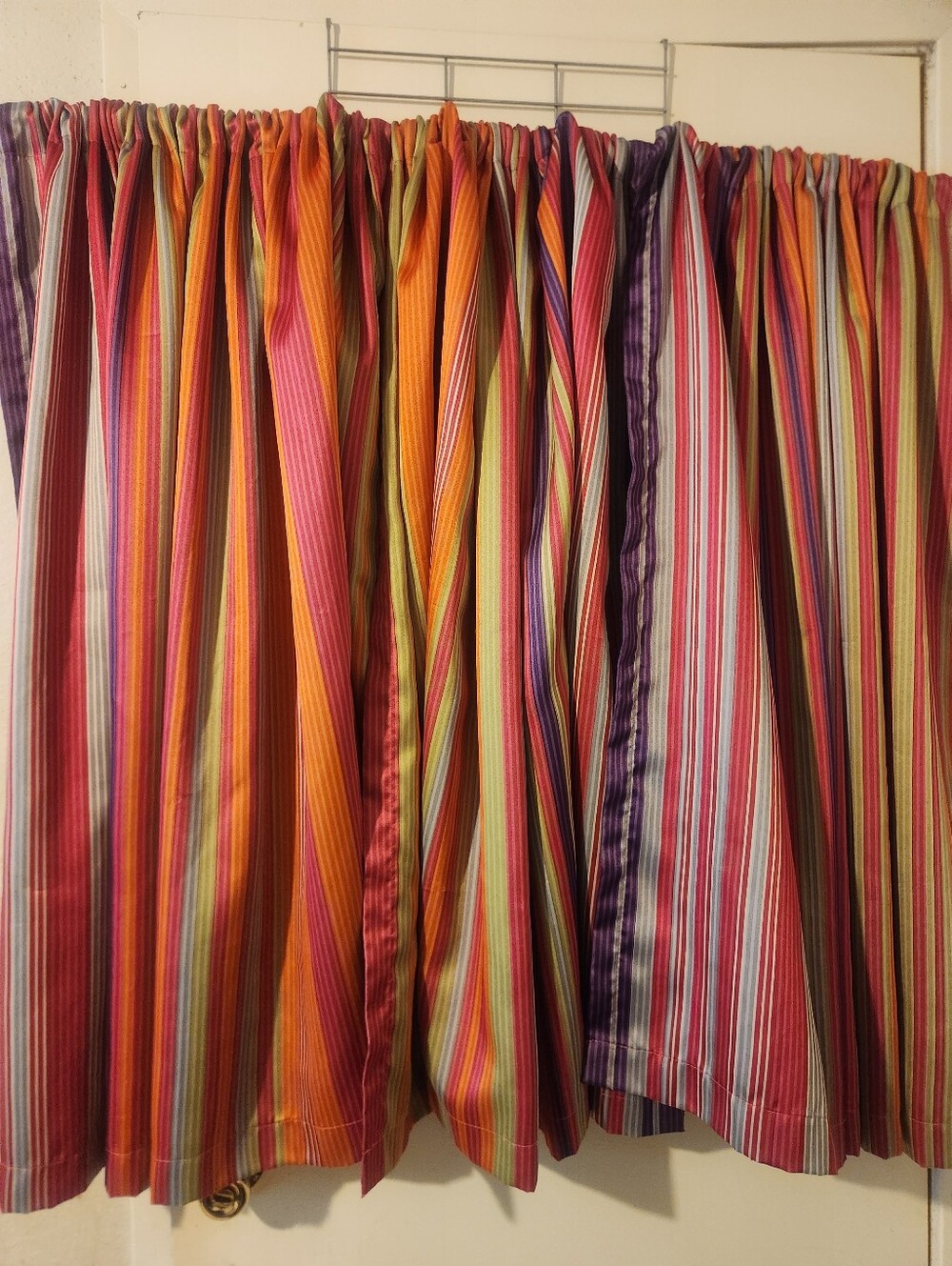 Vibrant Striped Polyester Curtains in Green Pink, Purple & Orange (3)